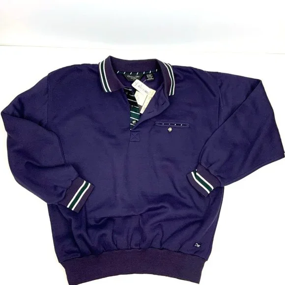 Vintage 90s Christian Dior Monsieur Quarter Button Navy Sporty Sweatshirt Sz L - Picture 13 of 16